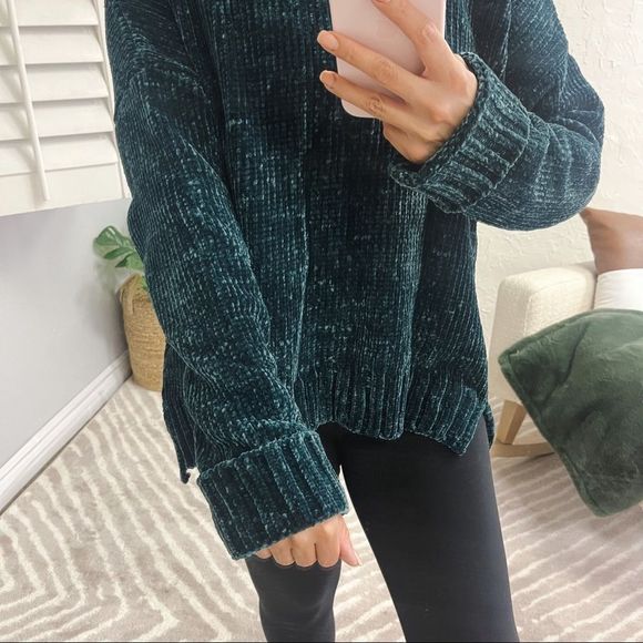 New Marled Reunited Cowl Turtleneck Evergreen Chenille Knit Sweater Green - Picture 4 of 15